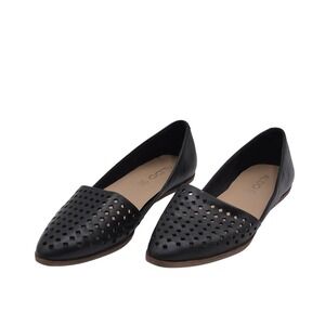 Aldo Shoes Womens Size 7.5 Black Leather Perforated D'Orsay Flats Pointed Toe